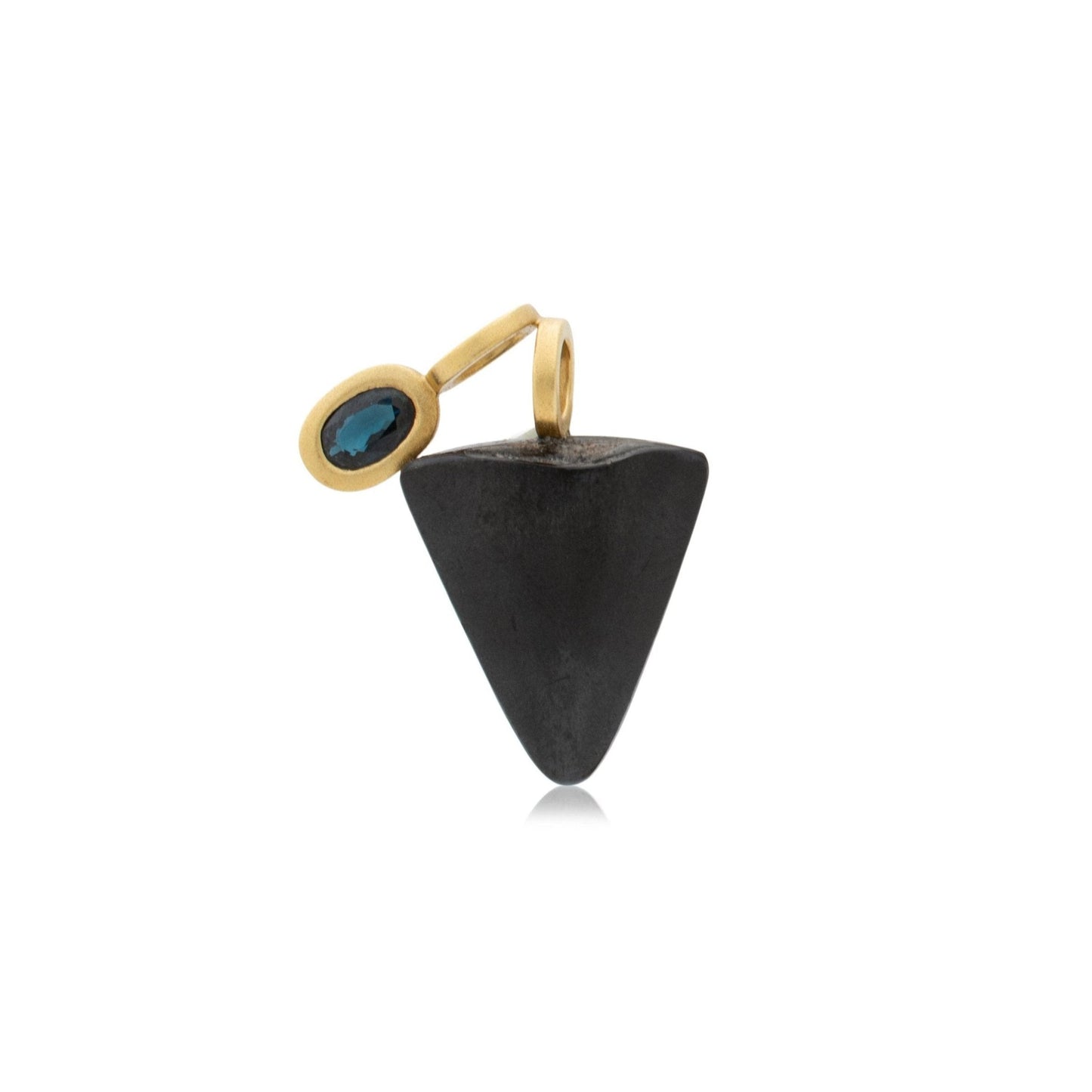 18K Fossilized Shark Tooth with Sapphire Pendant