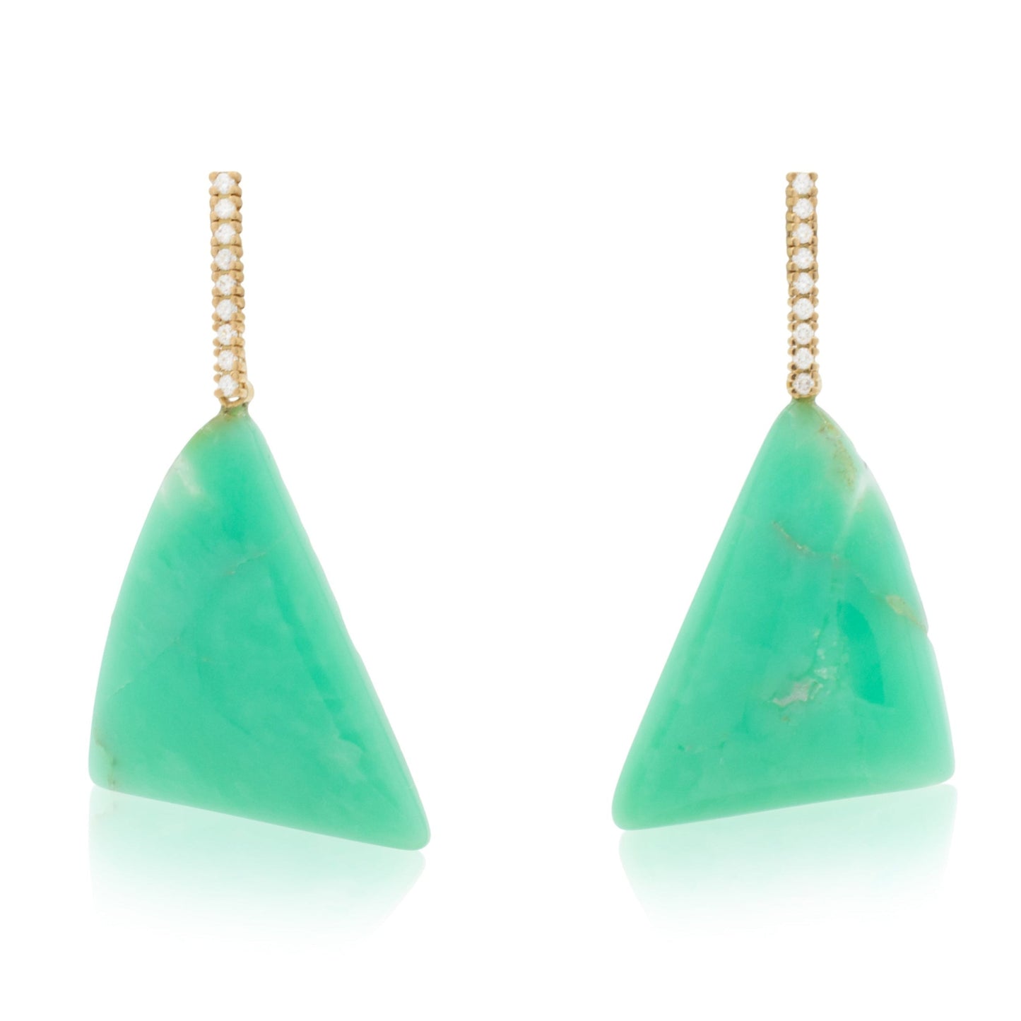 18K White Diamond Hook-and-Line Earrings with Australian Chrysoprase, Removable Add On Flatlock Drop