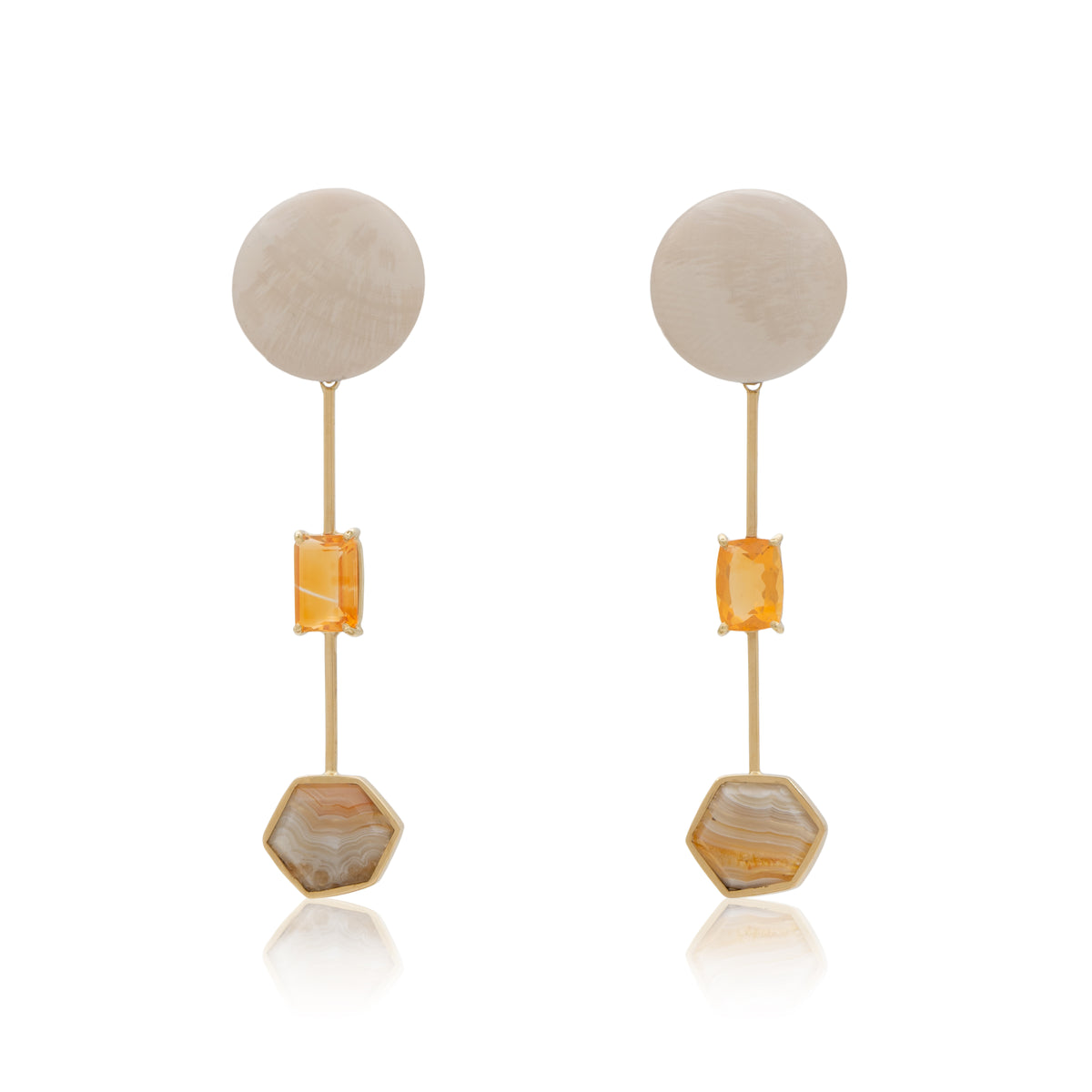 18K Floating Brazilian Fire Opal and Laguna Lace Agate, Removable Add-On Drop