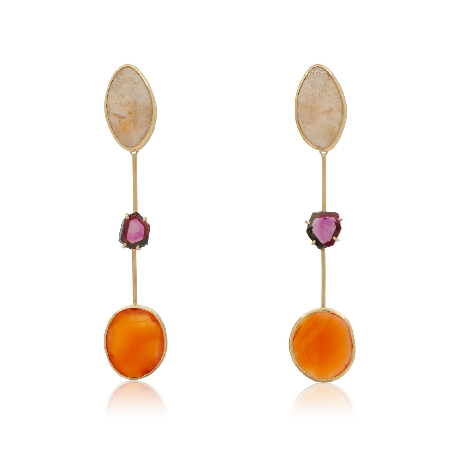 18K Indonesian Fossilized Coral Solo Stud Earrings