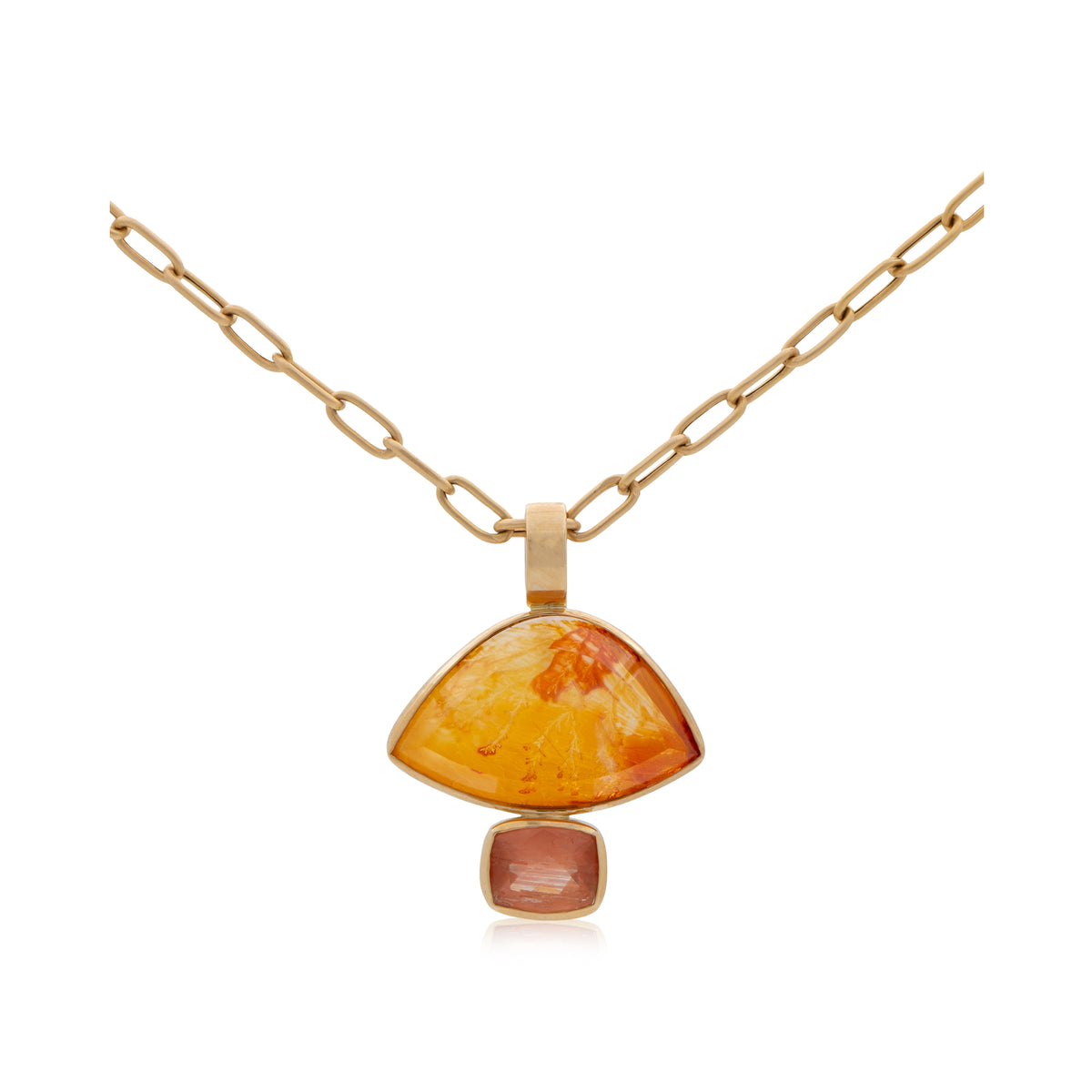 14K Heavy Hematoid Quartz and Tanzanian Sunstone Confection Pendant
