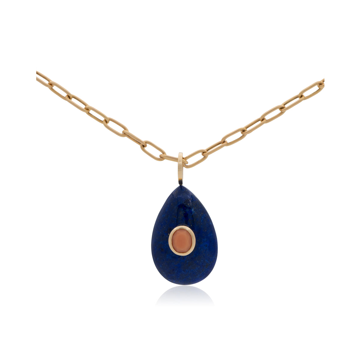 14K Afghan Lapis Lazuli and Mexican Fire Opal Pendant