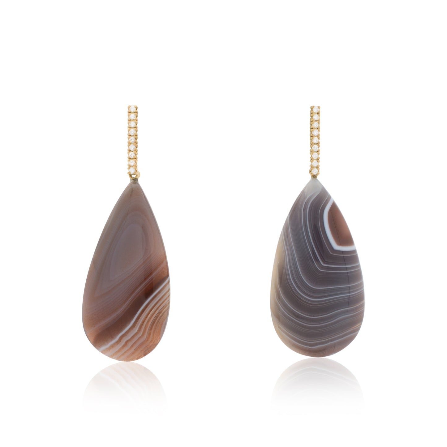 18K White Diamond Hook-and-Line Earrings with Botswana Agate, Removable Add-On Flatlock Drop