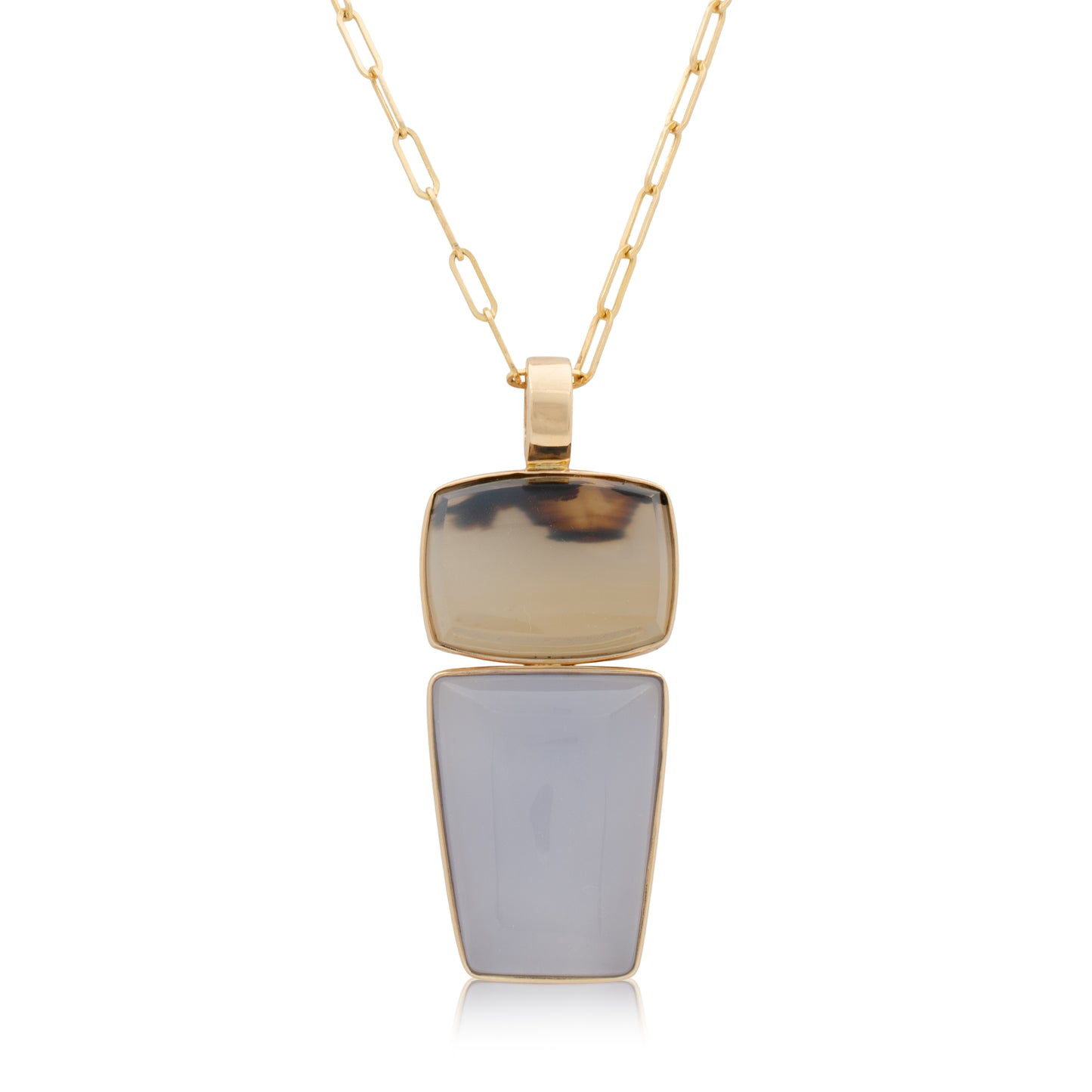 14K Heavy Montana Agate and Chalcedony Confection Pendant