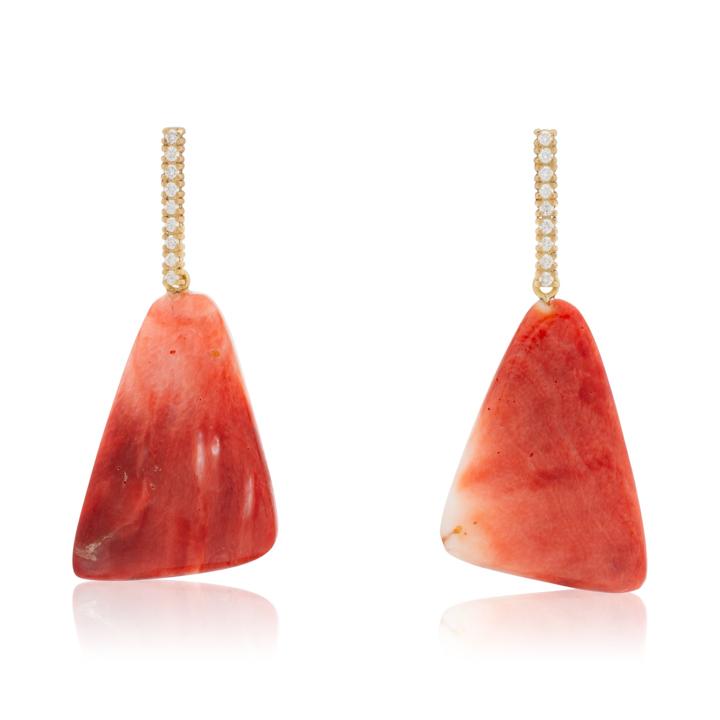 18K White Diamond Hook-and-Line Earrings with removable Red Spiny Oyster Drop