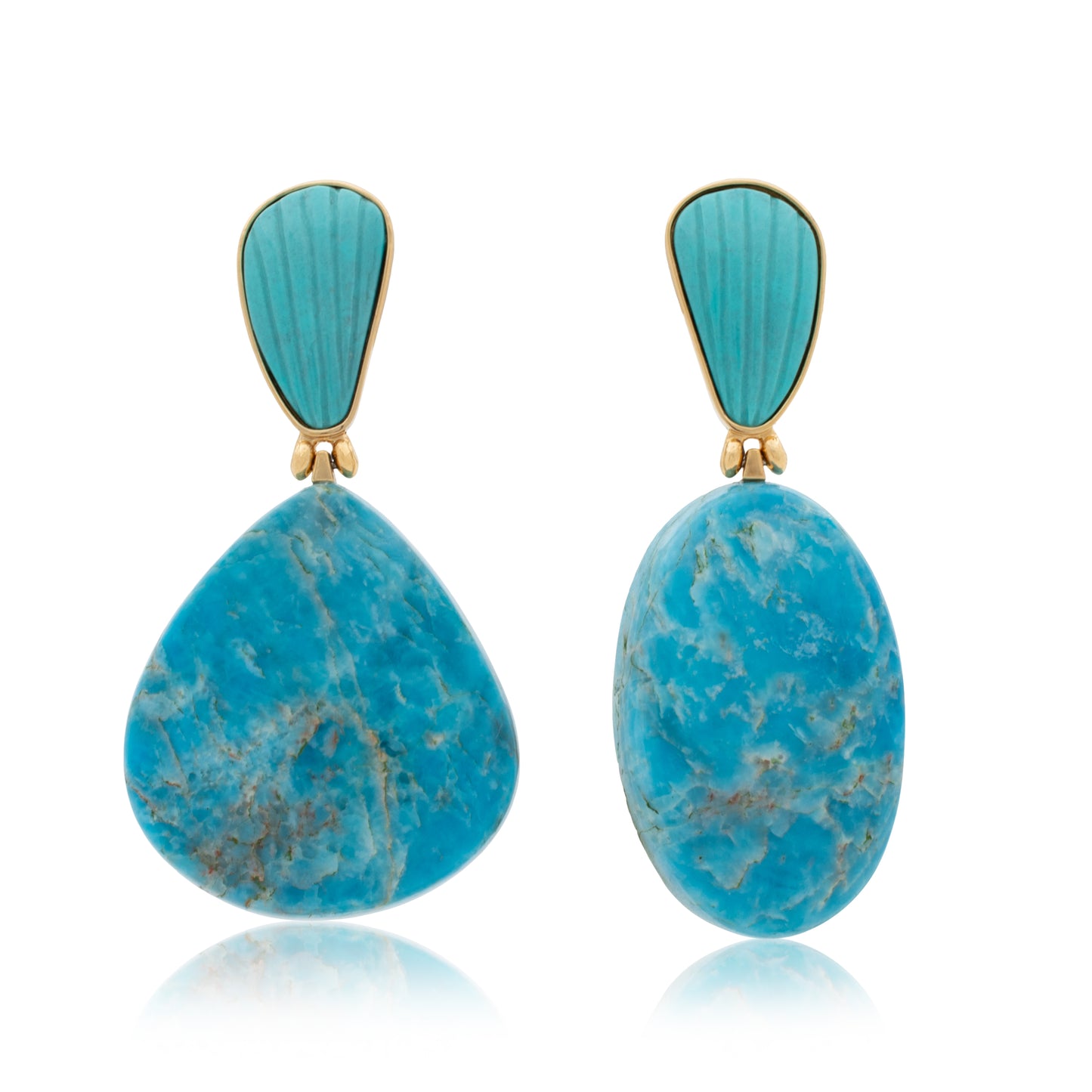 18K Bezel-Set Shell Carved Turquoise and Brazilian Amazonite Statement Earrings