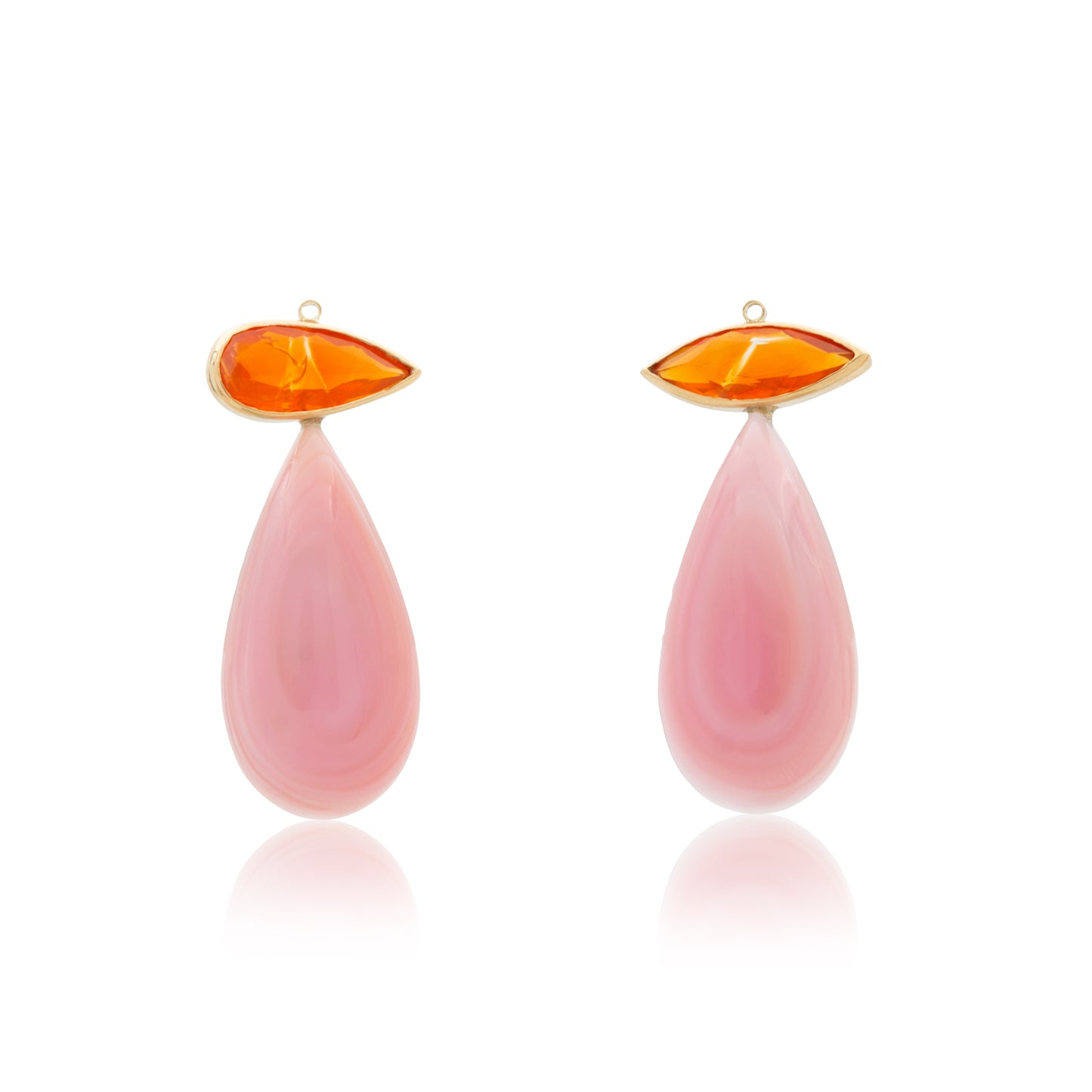 18K Rose Quartz SOLO Earrings with removable Brazilian Fire Opal and South Pacific Shell Drop