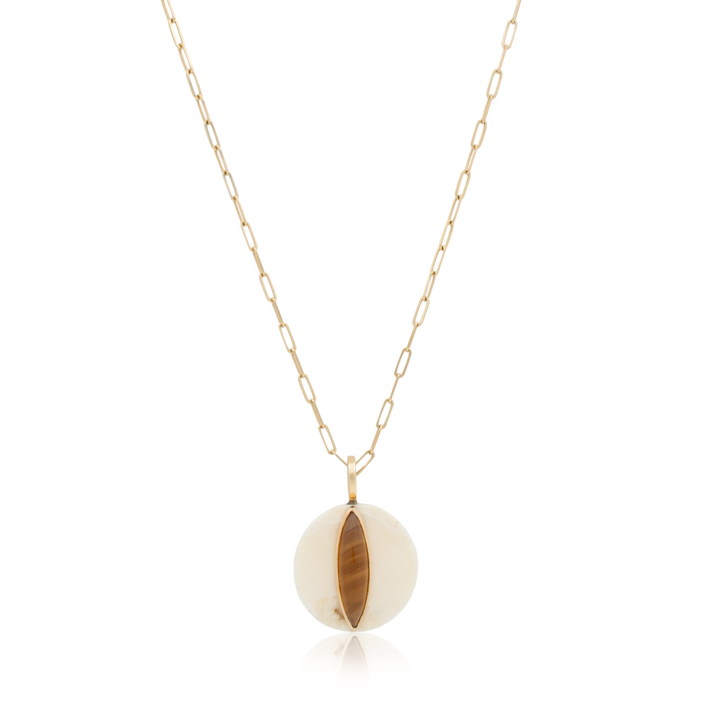 18K Fossilized Walrus Ivory and Bezel-set Montana Agate Pendant