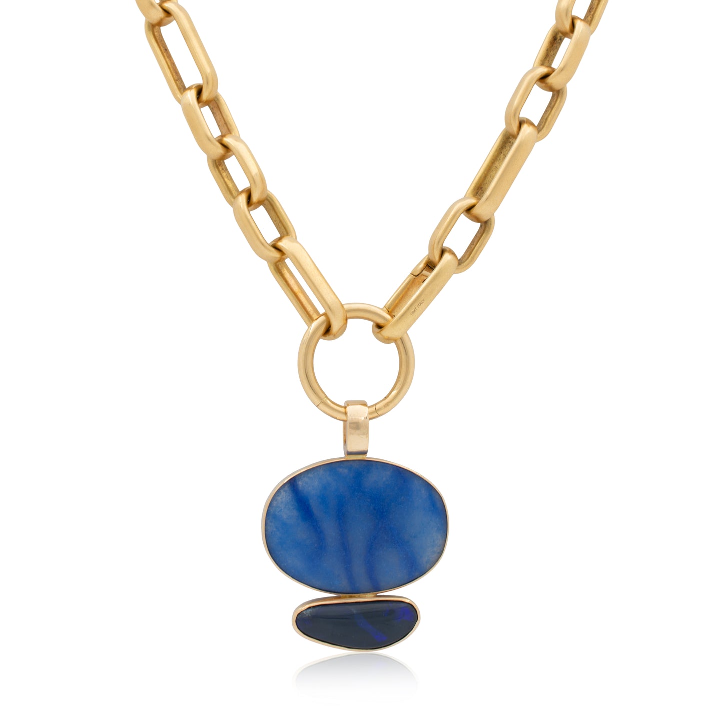14K Heavy Quartz with Dumortierite and Australian Black Opal Pendant