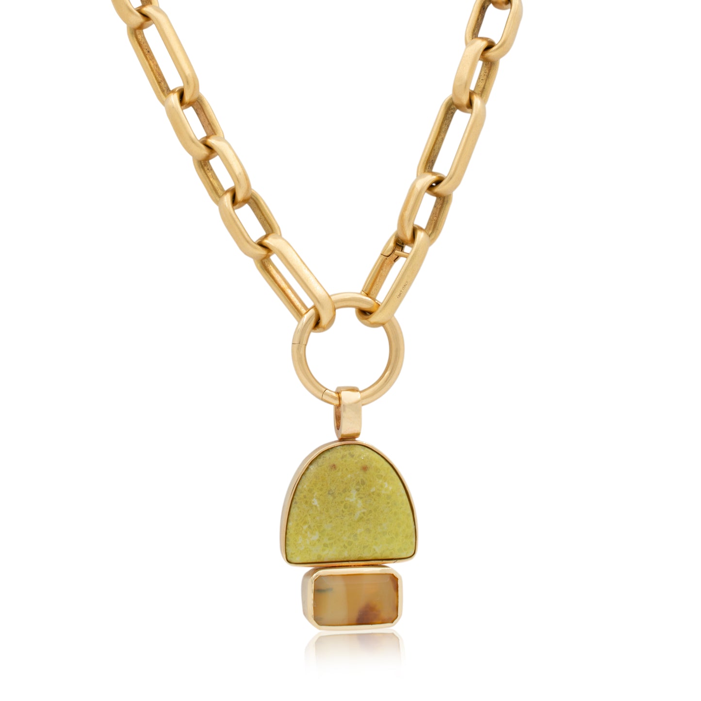 14K Bezel-set Green Opal and Bezel-set Bicolor Opal on Heavyweight Bail Pendant