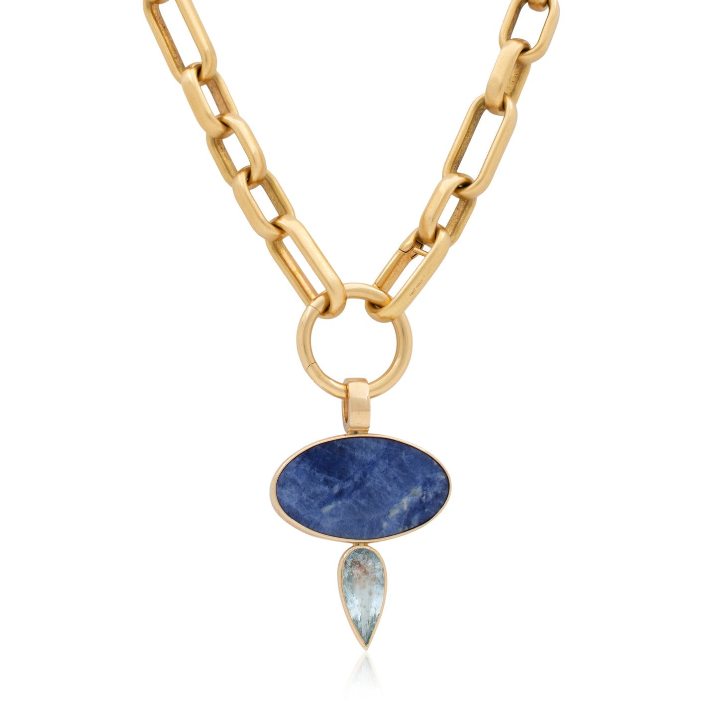 14K Heavy Afghan Sodalite and Leopard Aquamarine Pendant