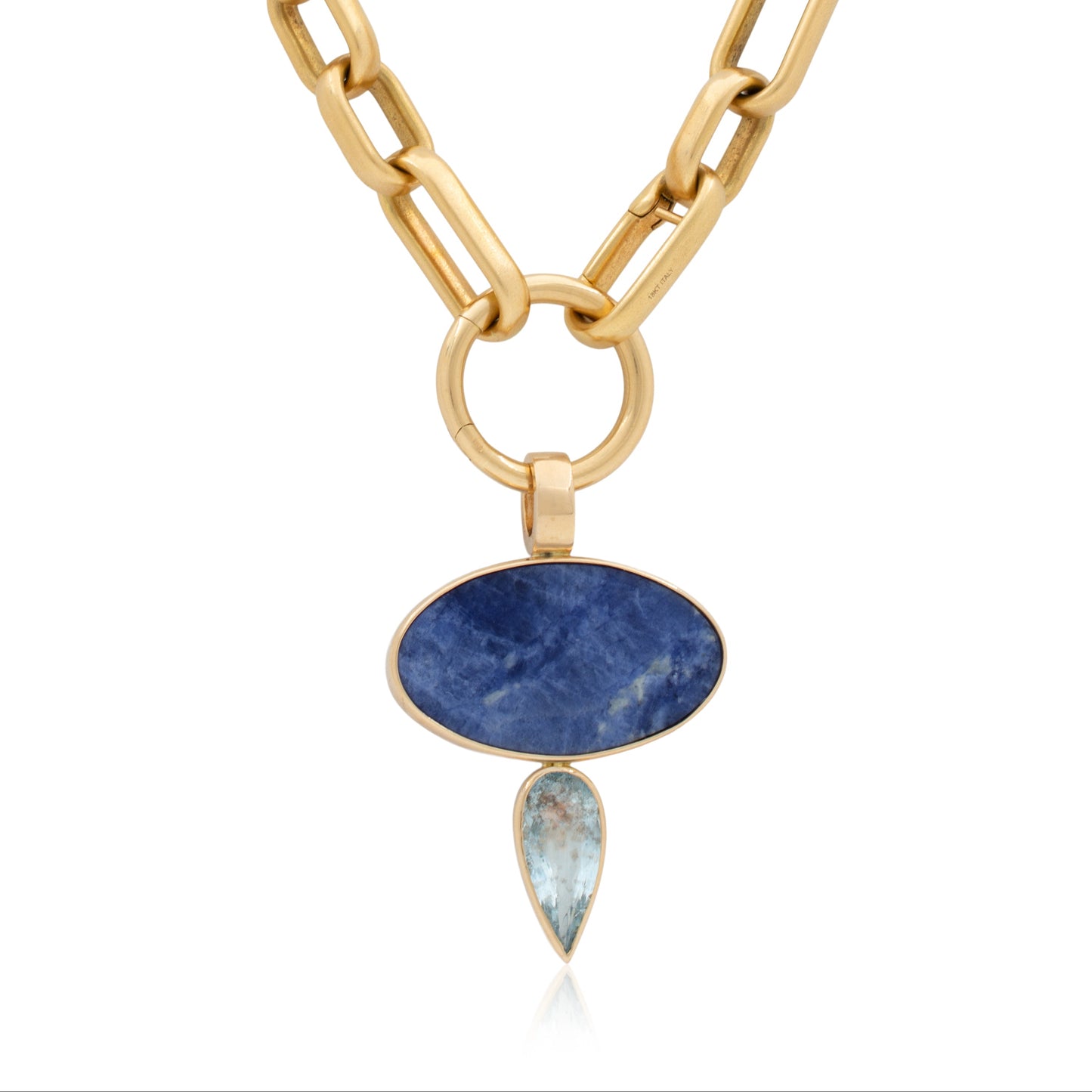 14K Heavy Afghan Sodalite and Leopard Aquamarine Pendant