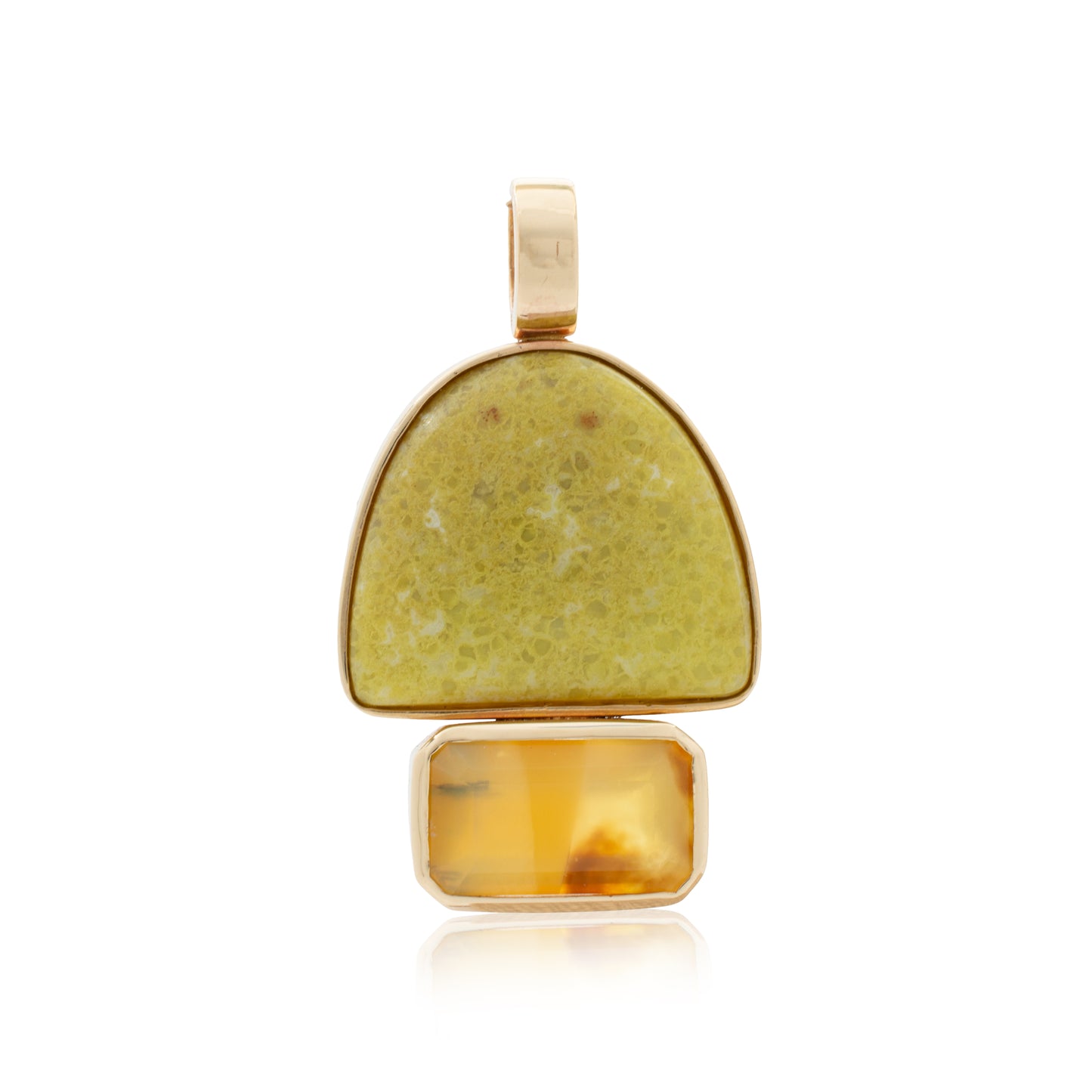 14K Bezel-set Green Opal and Bezel-set Bicolor Opal on Heavyweight Bail Pendant