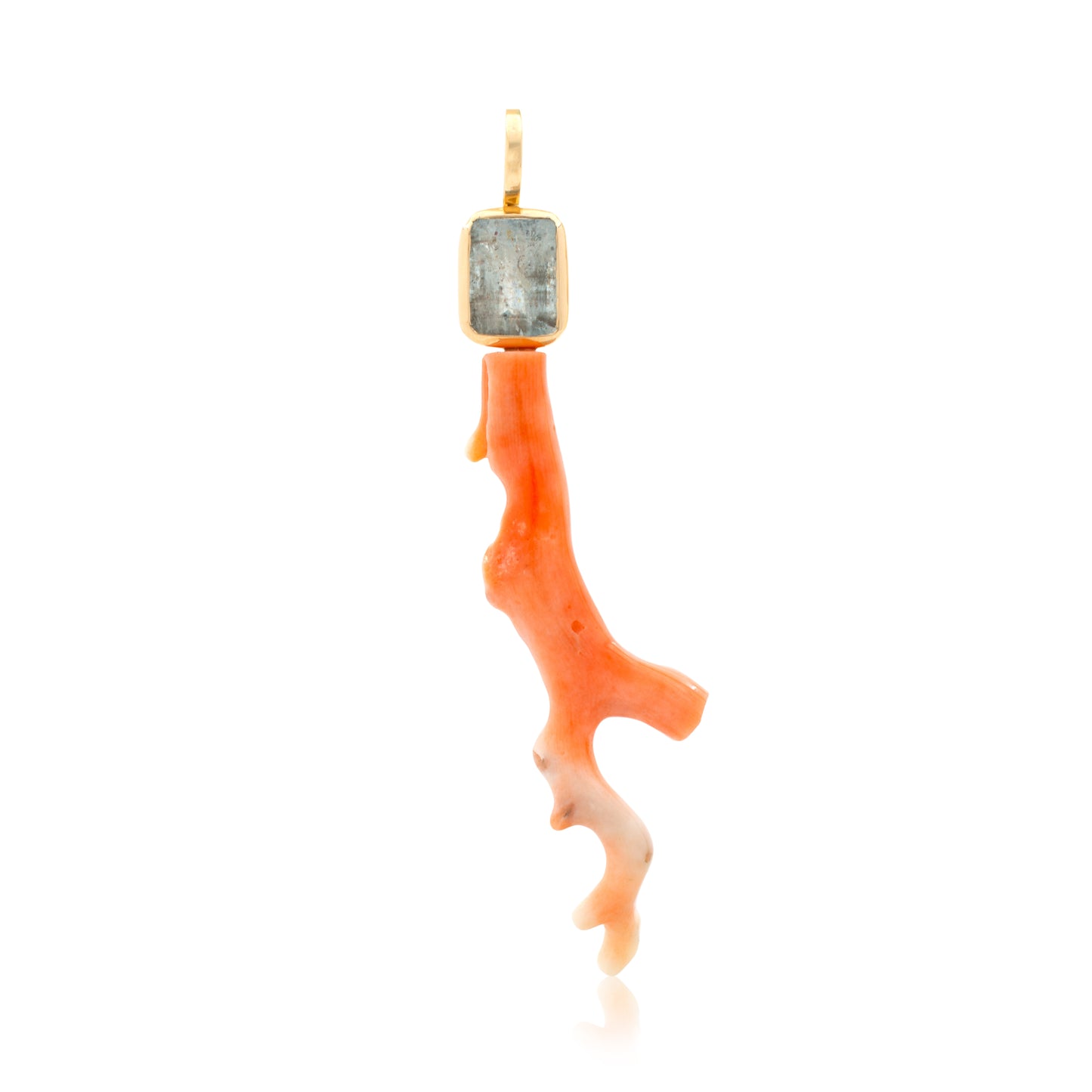 18K Bezel-Set Leopard Aquamarine and Momo Coral Branch Pendant