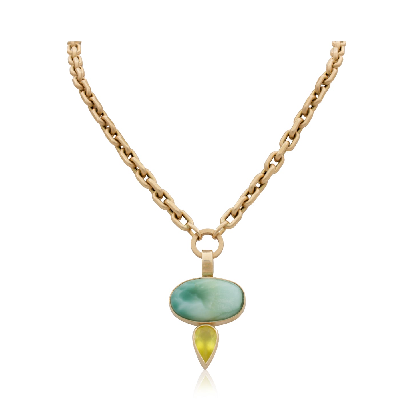 14K Heavy North American Hemimorphite and Australian Golden Prehnite Confection Pendant