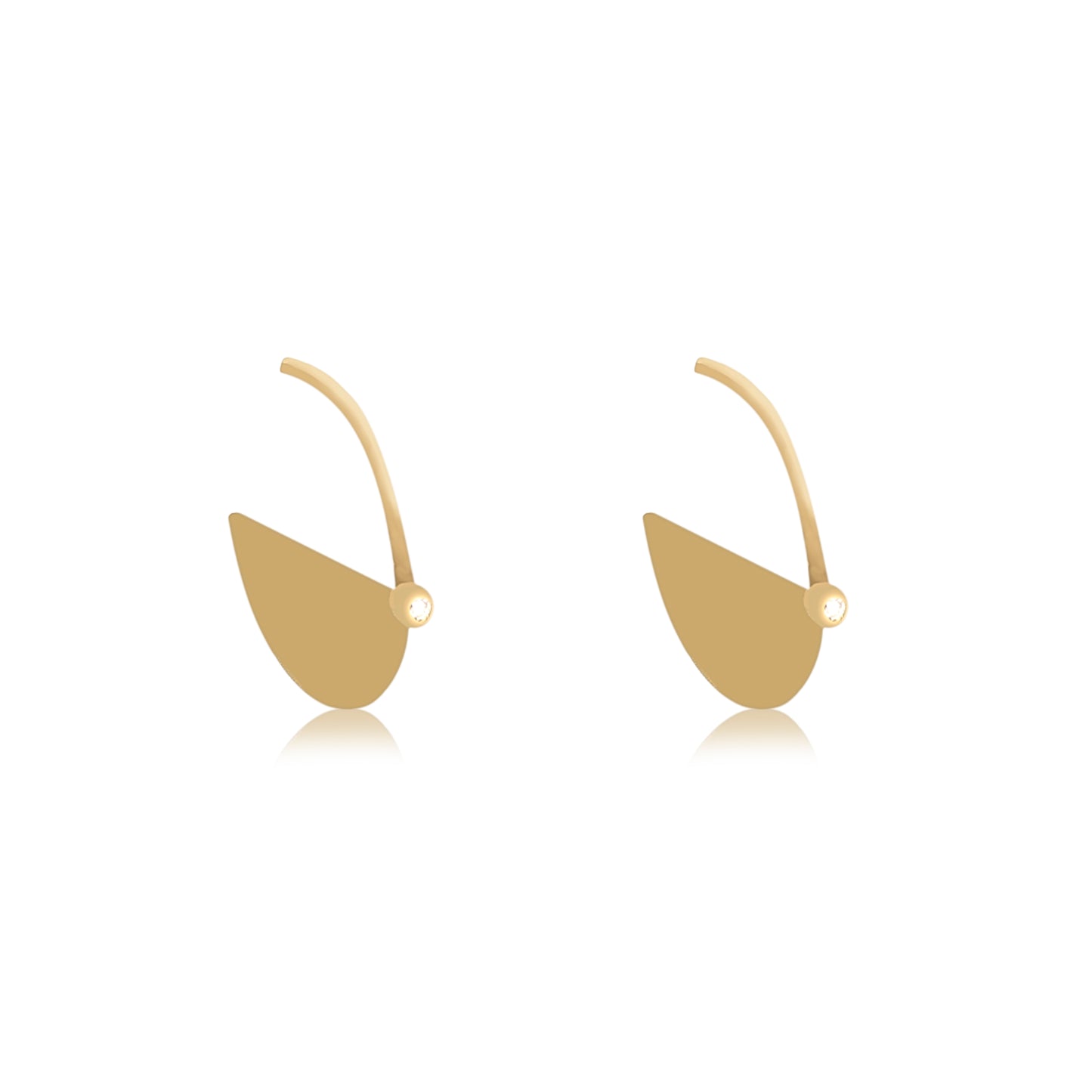 18K Bezel White Diamond Shifted Half Circle Hoops