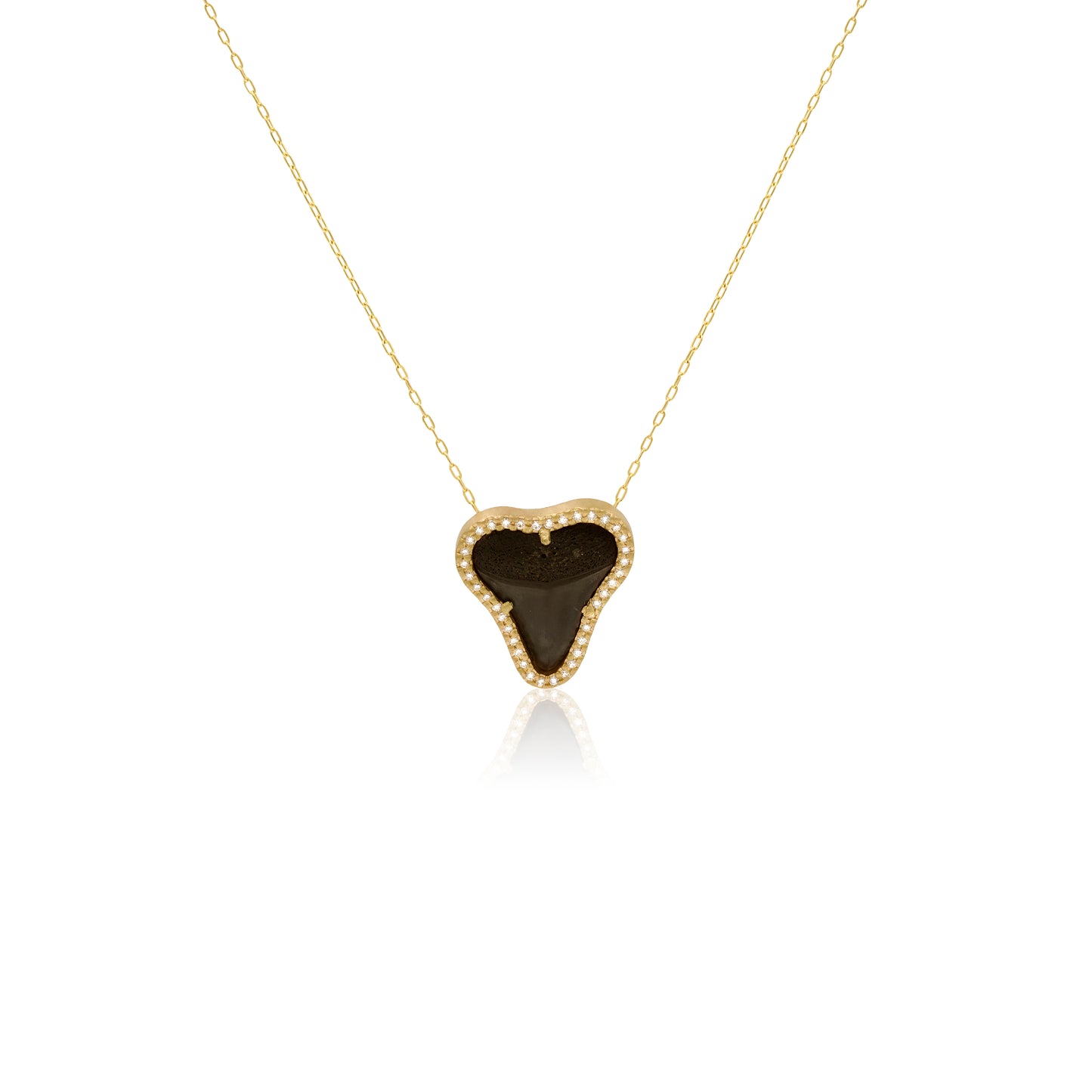18K Fossilized Shark Tooth White Diamond Pave Necklace
