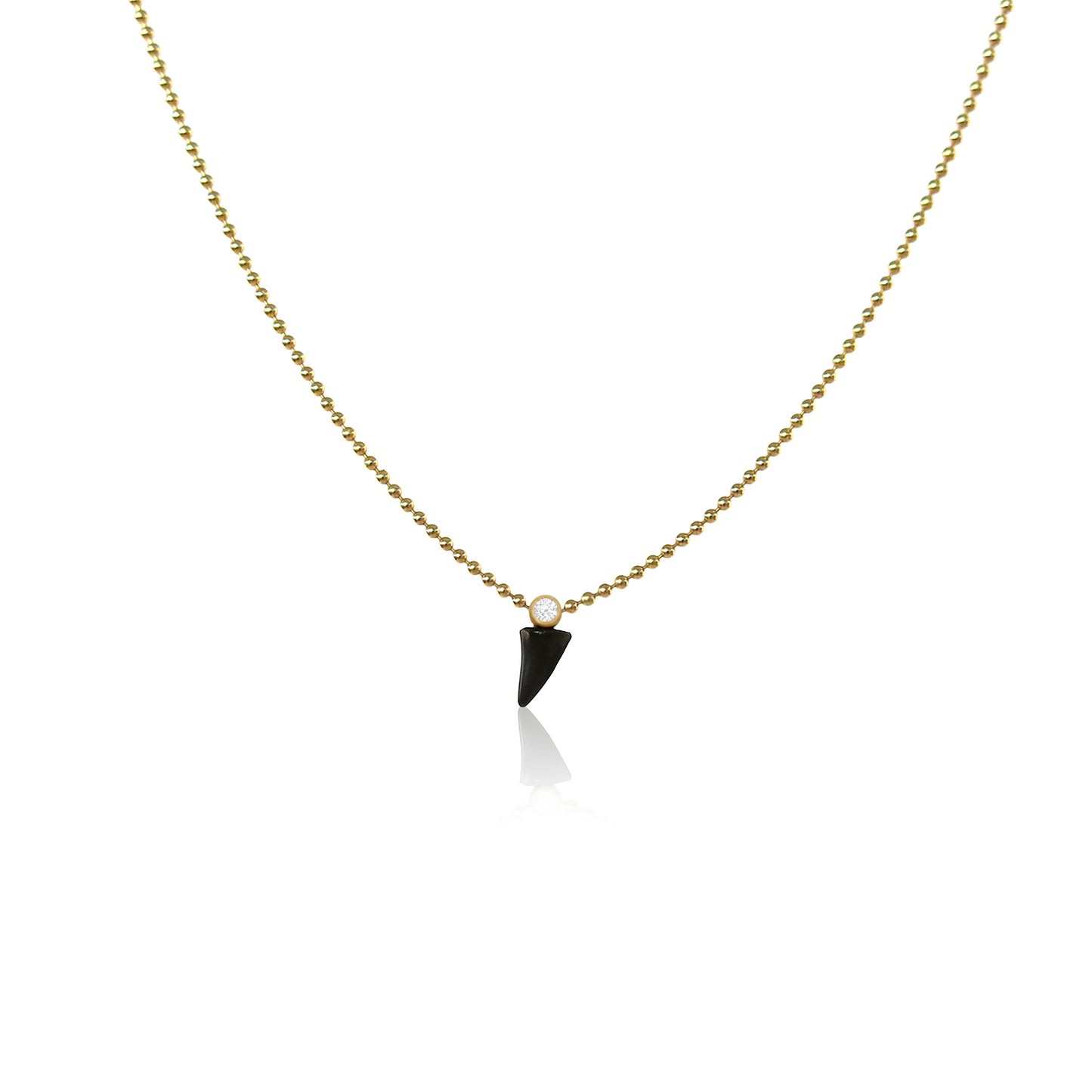 18K Fossilized Shark Tooth and Bezel-Set White Diamond Beaded Chain Necklace