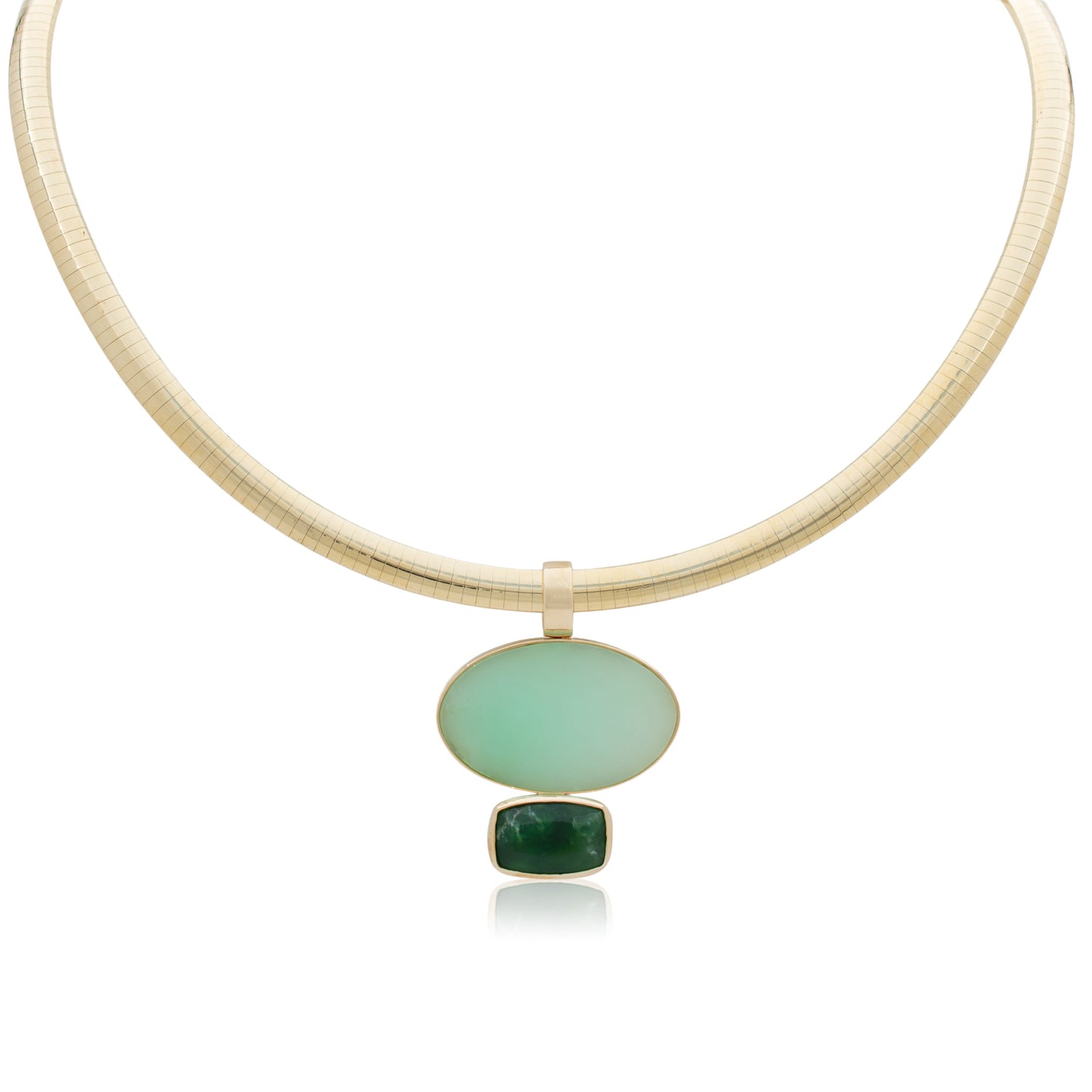14K Heavy Chrysoprase and Green Opal Confection Pendant