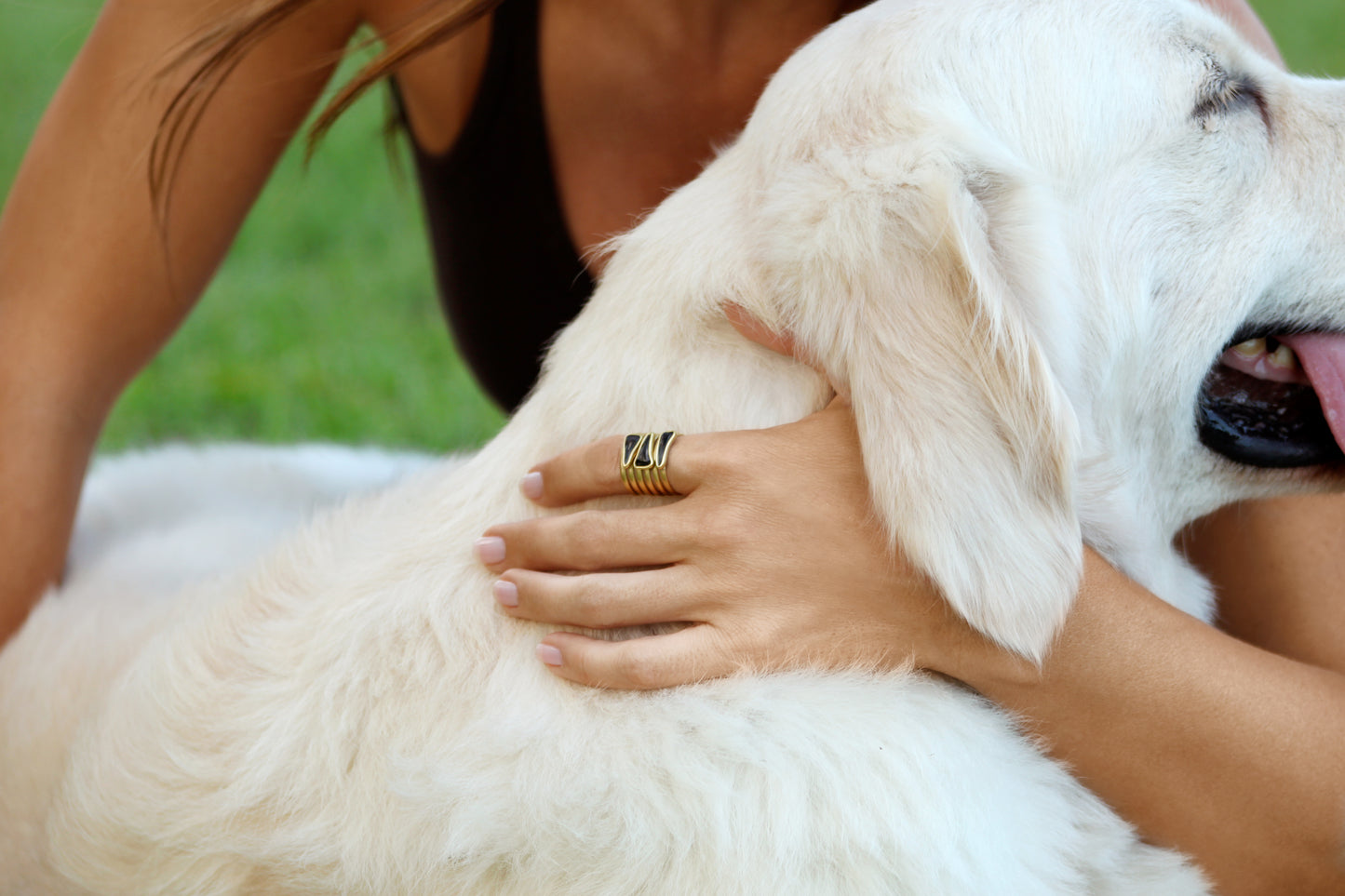 18K Fossilized Shark Tooth White Diamond Stack Ring