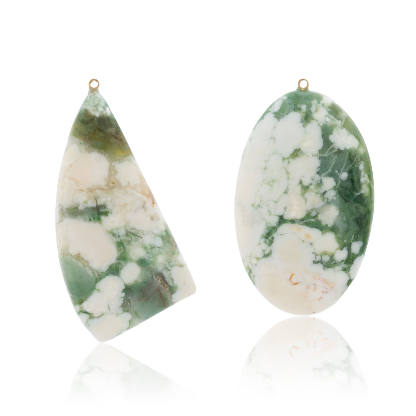 18K White Diamond Hook-and-Line Earrings with Tree Agate removable Add-On Flatlock Drop