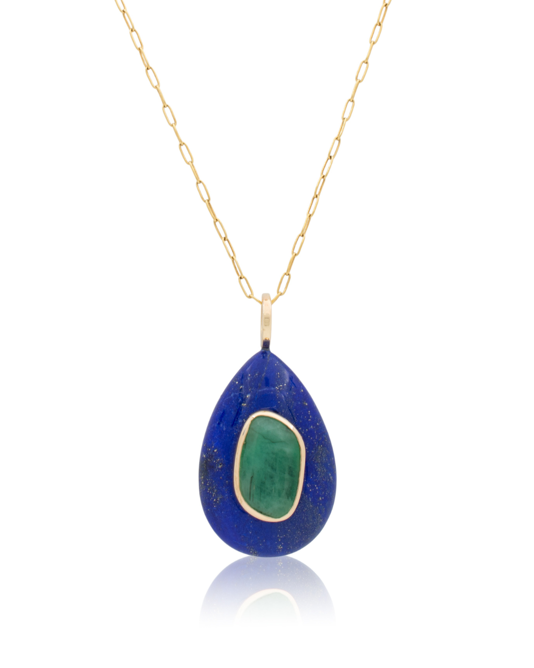 18K Lapis Lazuli with Bezel Set Rose-cut Emerald Pendant