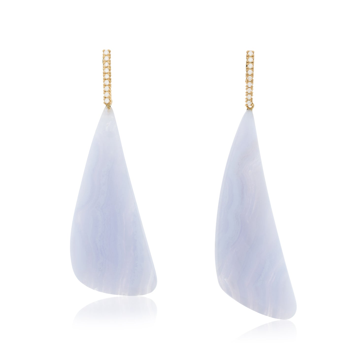 18K White Diamond Hook-and-Line Earrings with Blue Lace Agate, Removable Add On Flatlock Drop