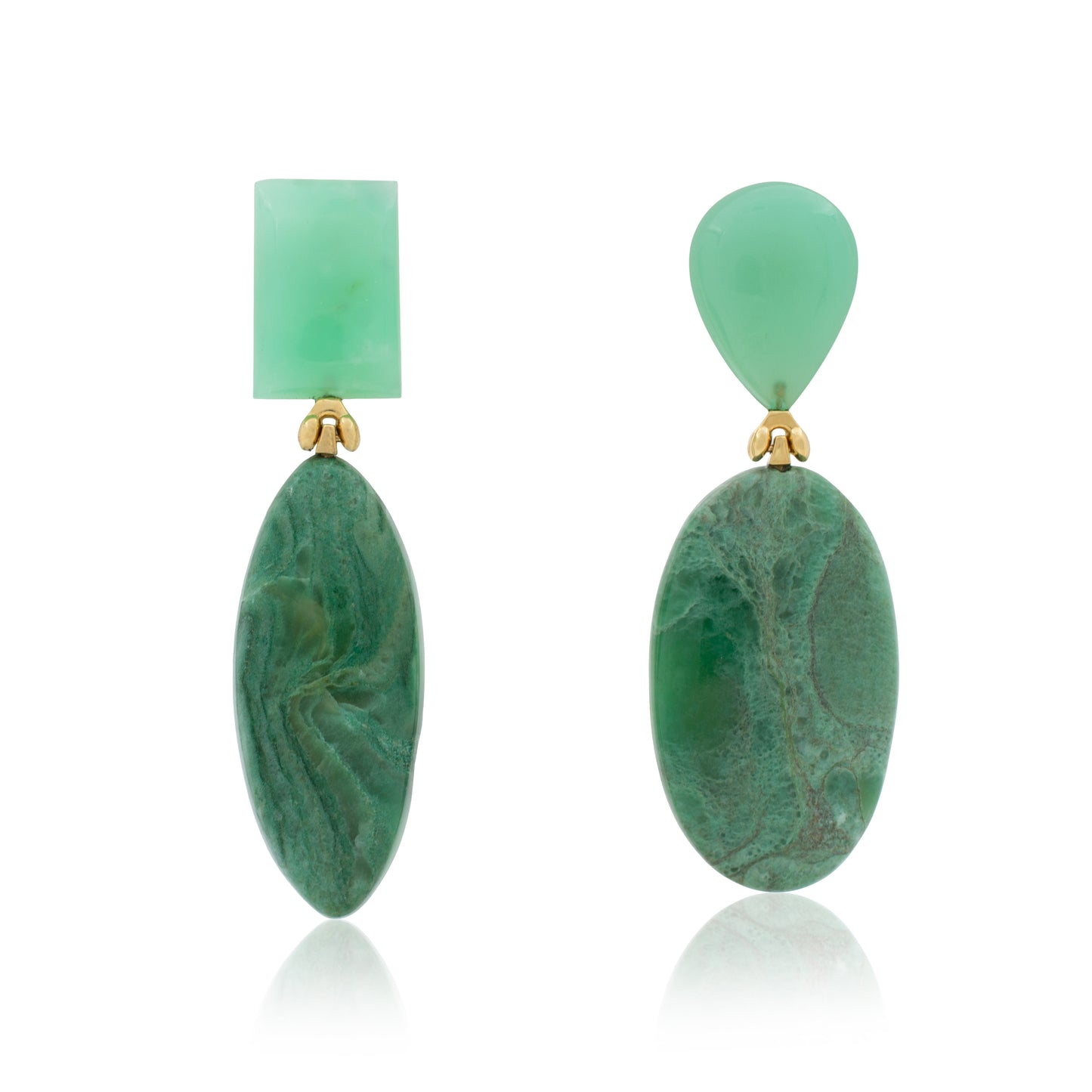 18K African Chrysoprase and Green Moonstone Statement Earrings