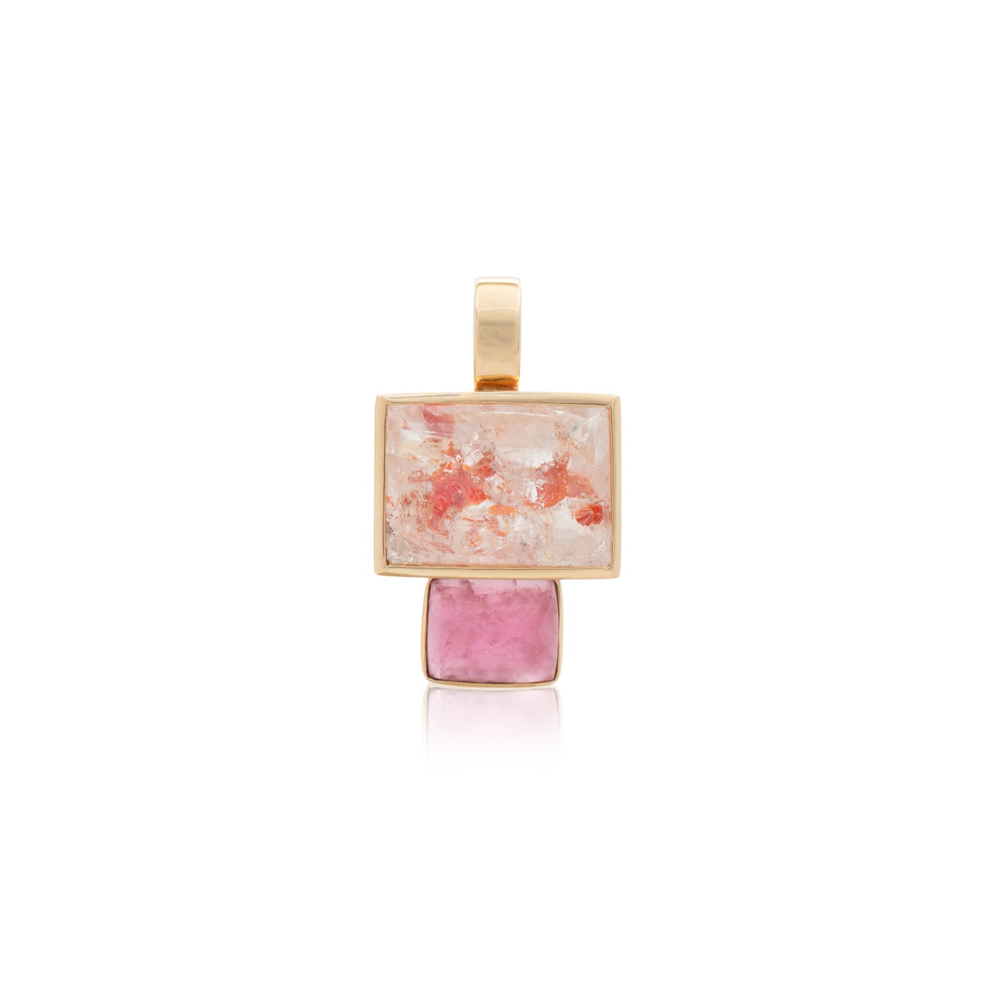 14K Heavy Brazilian Hematoid Quartz and Pink Tourmaline Pendant