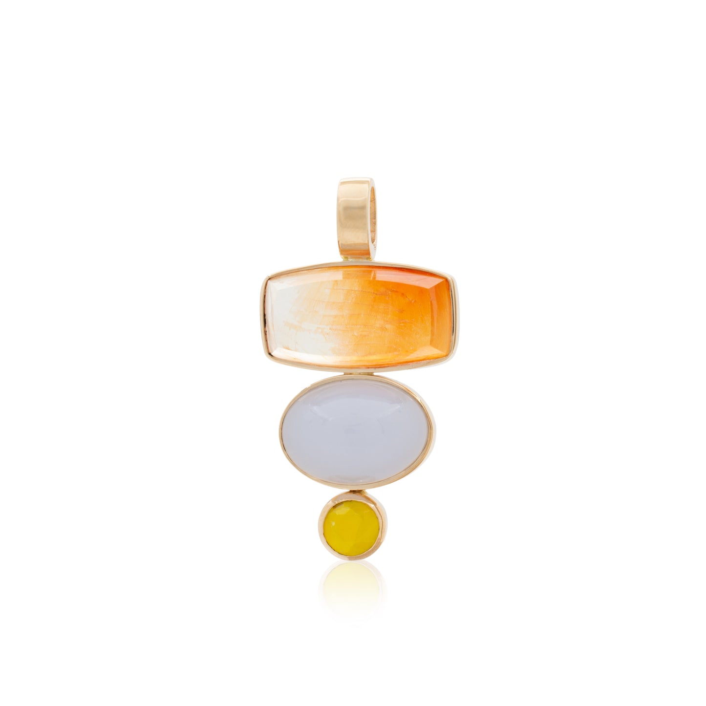 14K Heavy Hematoid Quartz, Chalcedony and Sardinian Smithsonite Pendant