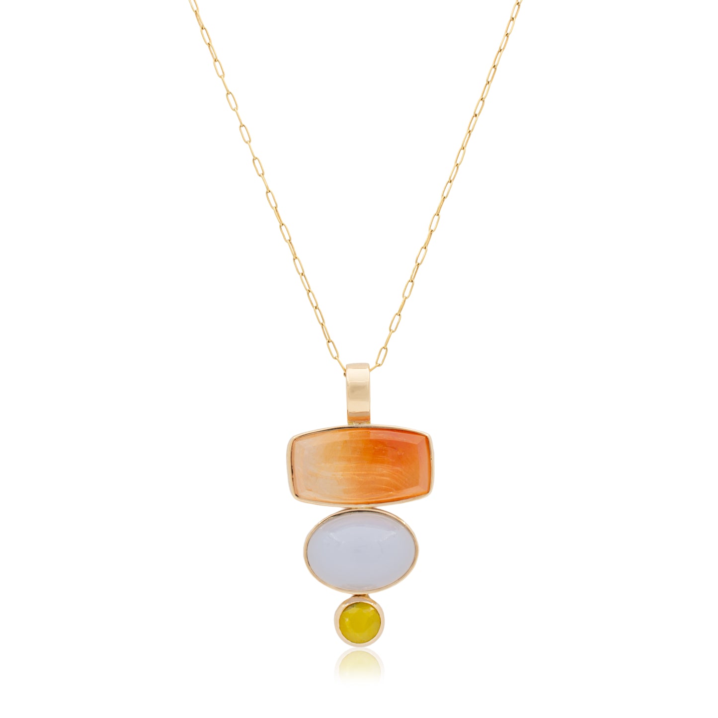 14K Heavy Hematoid Quartz, Chalcedony and Sardinian Smithsonite Pendant