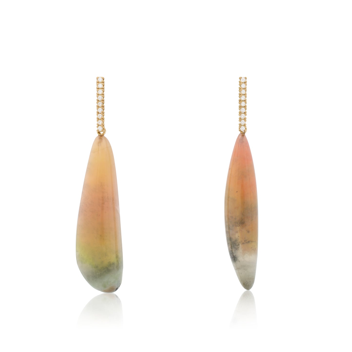 18K White Diamond Hook-and-Line Earrings with Hydrogrossular Garnet, Removable Add On Flatlock Drop