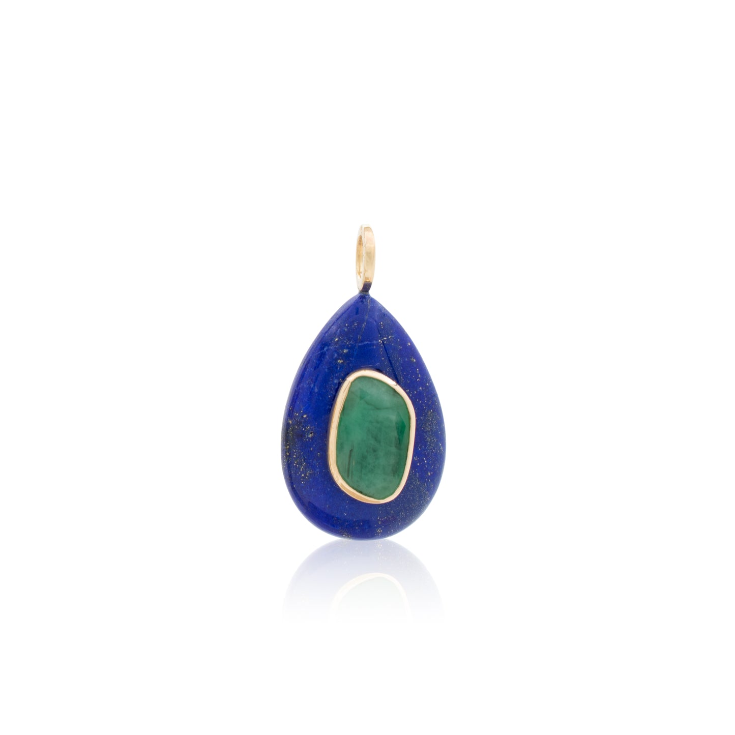 18K Lapis Lazuli with Bezel Set Rose-cut Emerald Pendant