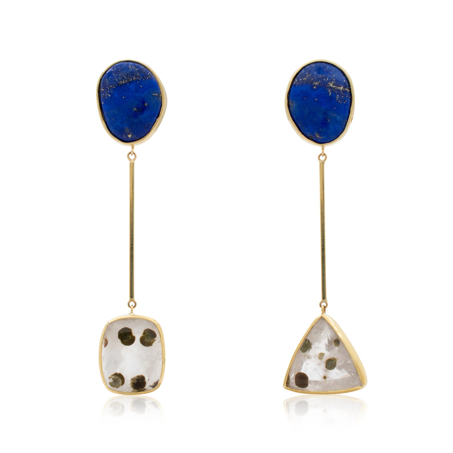 18K Bezel-Set Lapis Lazuli - bar - Brazilian Pom Pom Quartz Statement Earrings