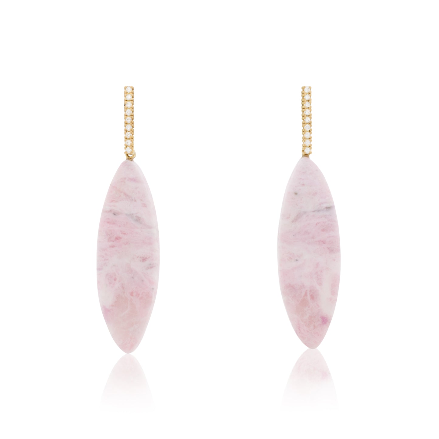 18K White Diamond Hook-and-Line Earrings with Brazilian Pink Sodalite, Removable Add On Flatlock Drop