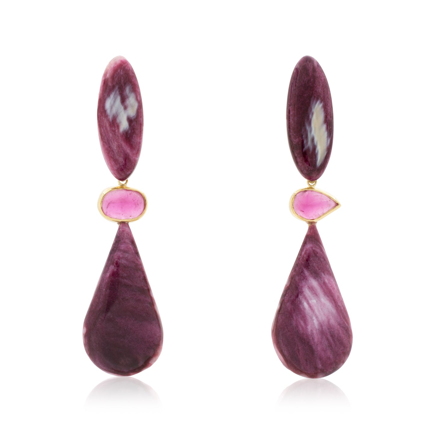 18K Spiny Oyster SOLO Earring with Bezel-Set Pink Tourmaline and Spiny Oyster Removable Drop