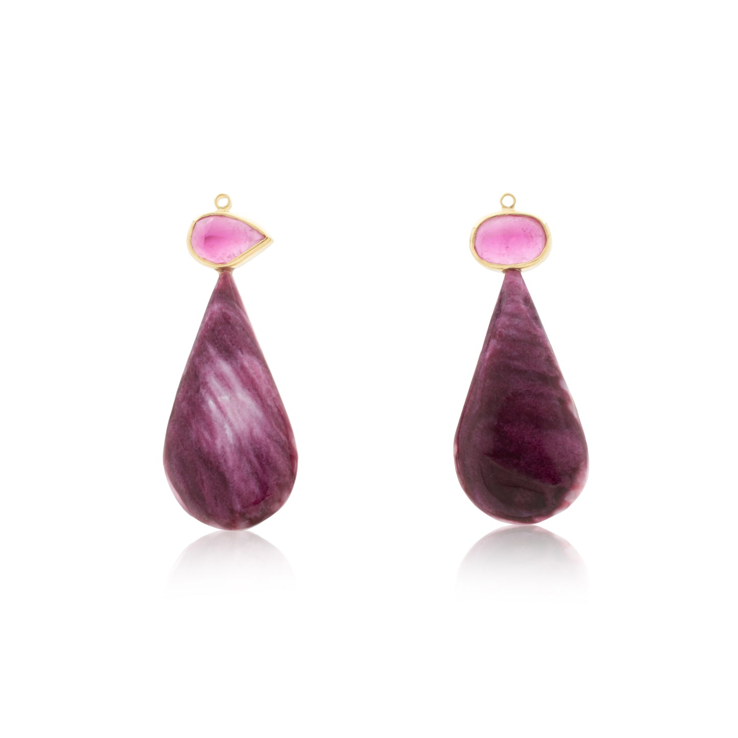 18K Spiny Oyster SOLO Earring with Bezel-Set Pink Tourmaline and Spiny Oyster Removable Drop