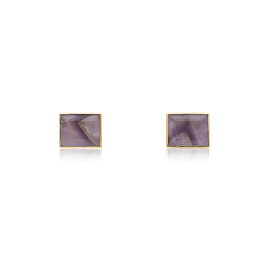 18K Brazilian Twinned Amethyst Solo Stud Earrings