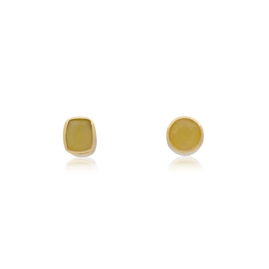 18K Tanzanian Yellow Opal Solo Stud Earrings
