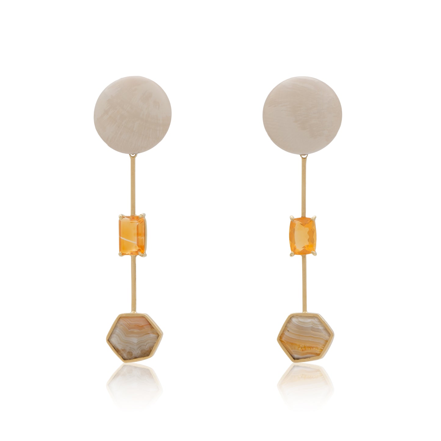 18K Floating Brazilian Fire Opal and Laguna Lace Agate, Removable Add-On Drop