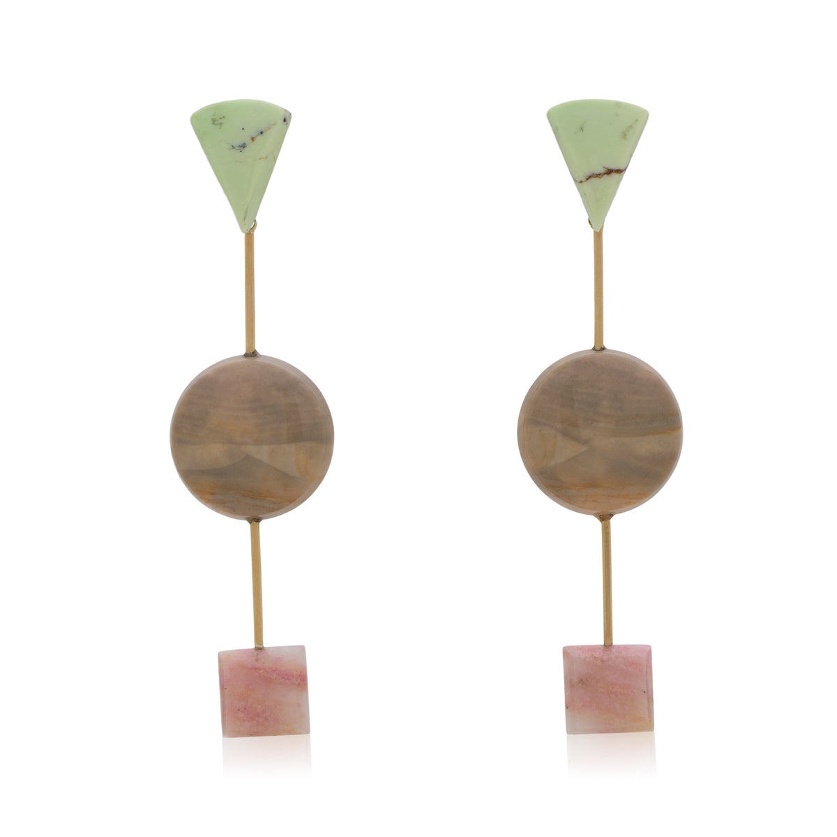 18K Triangle Australian Lemon Chrysoprase Solo Stud Earrings