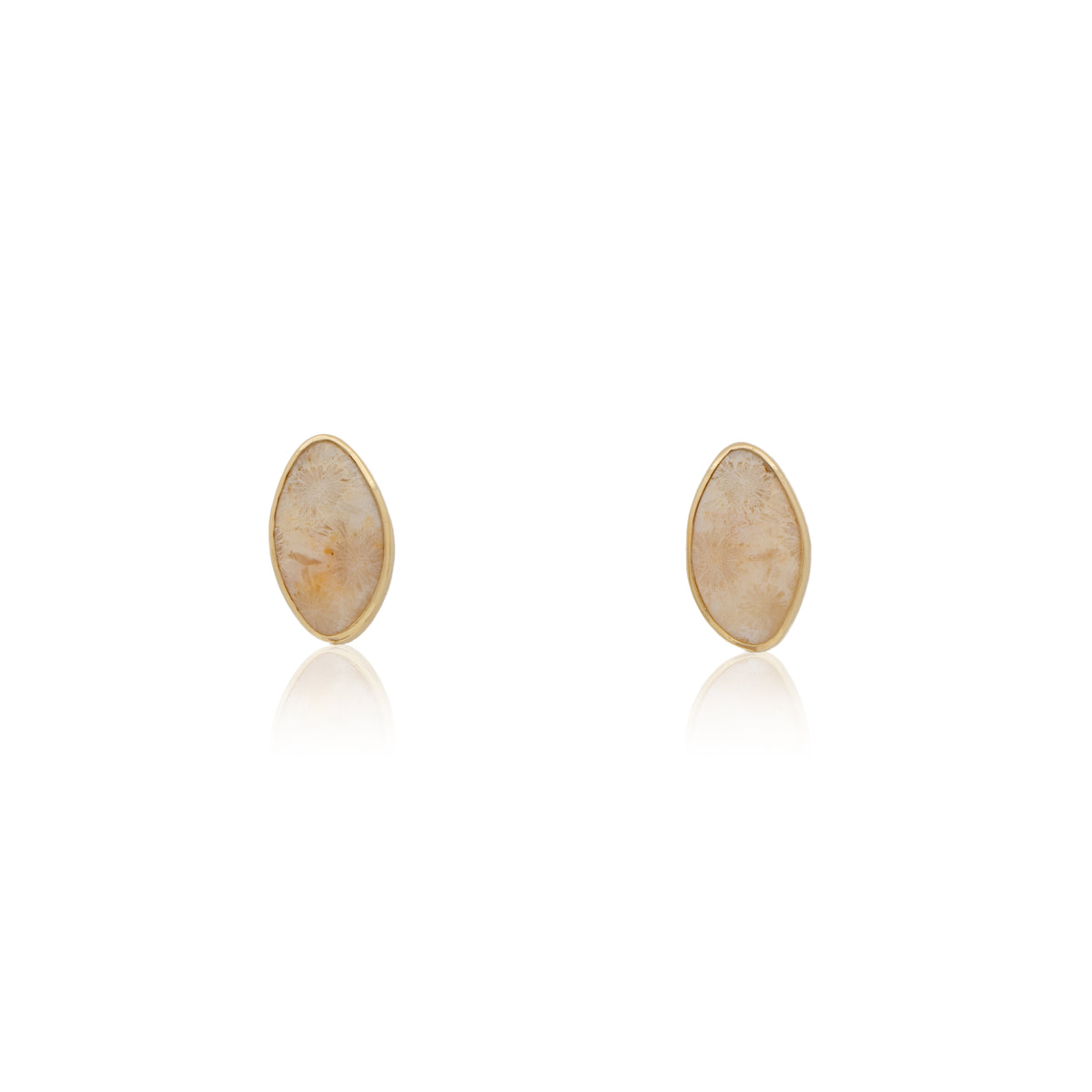 18K Indonesian Fossilized Coral Solo Stud Earrings