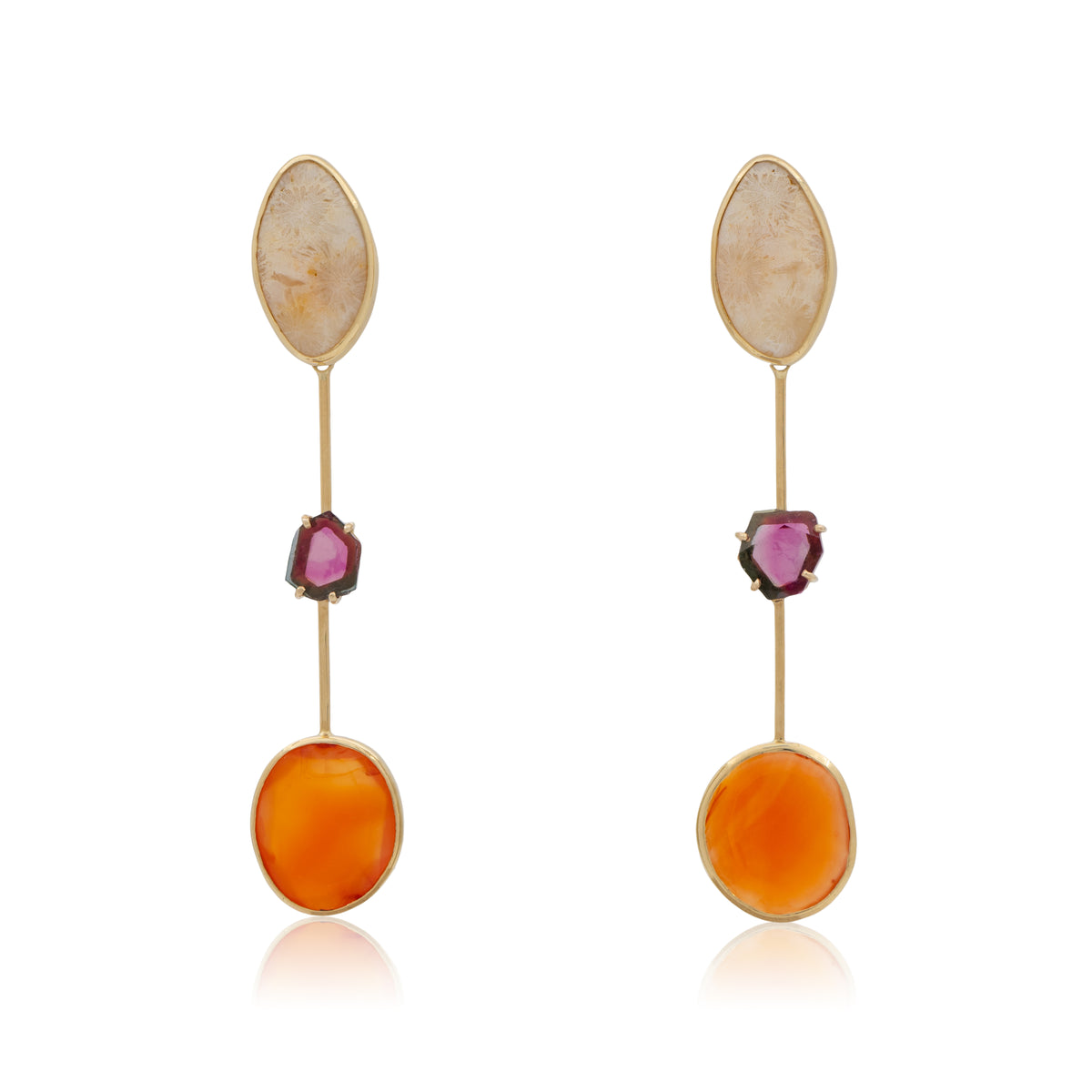 18K Indonesian Fossilized Coral Solo Stud Earrings