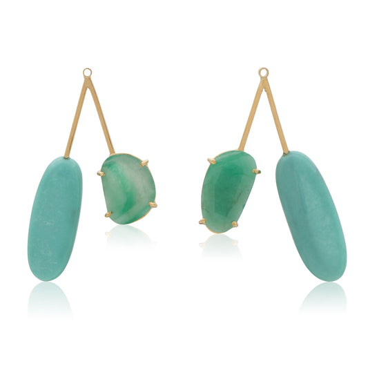 18K Floating Mexican Campitos Turquoise and Rose-Cut Zambian Emerald, Removable Add-On Drop
