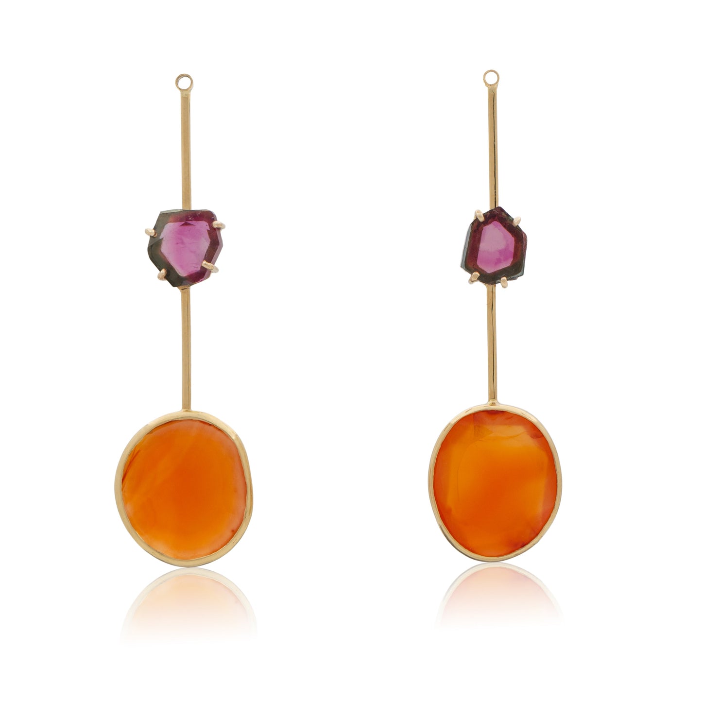 18K Floating Sliced Watermelon Tourmaline and Indian Carnelian, Removable Add-On Drop