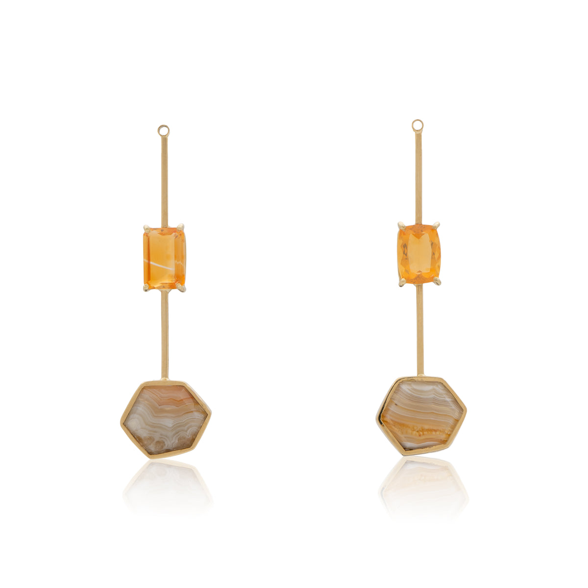 18K Floating Brazilian Fire Opal and Laguna Lace Agate, Removable Add-On Drop