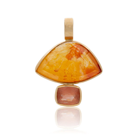 14K Heavy Hematoid Quartz and Tanzanian Sunstone Confection Pendant