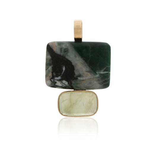 14K Moss Agate and Bezel-set Prehnite Pendant
