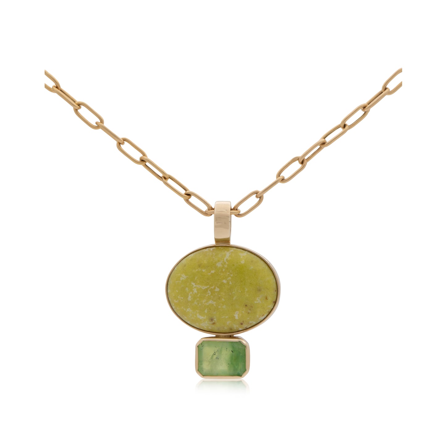 14K Heavy Green Opal and Faceted Brazilian Green Opal Pendant