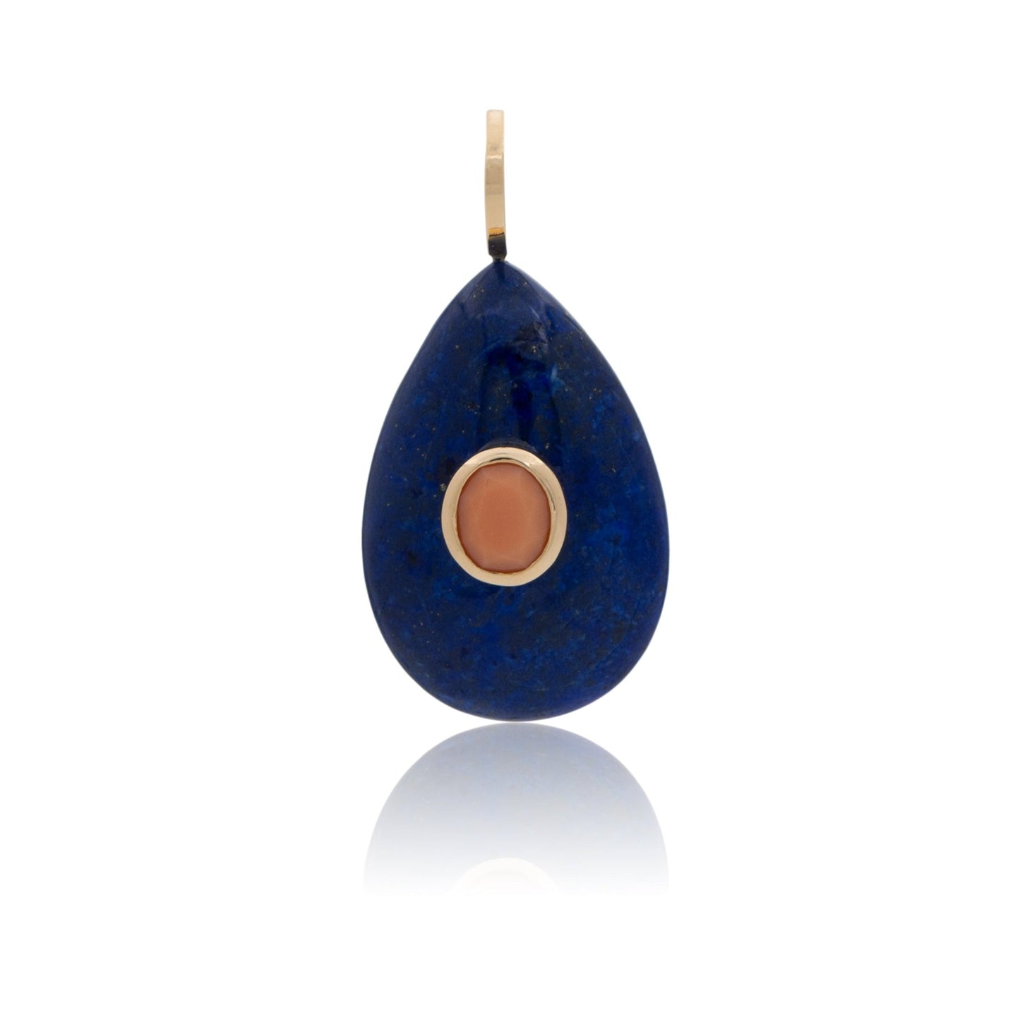 14K Afghan Lapis Lazuli and Mexican Fire Opal Pendant